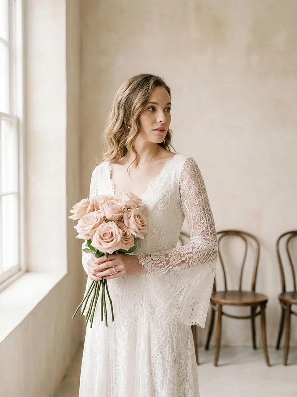 Bell Sleeve Wedding Dresses - 1