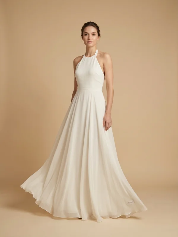 Marina — Ivory Chiffon Beach Wedding Dress with Open Back - 1
