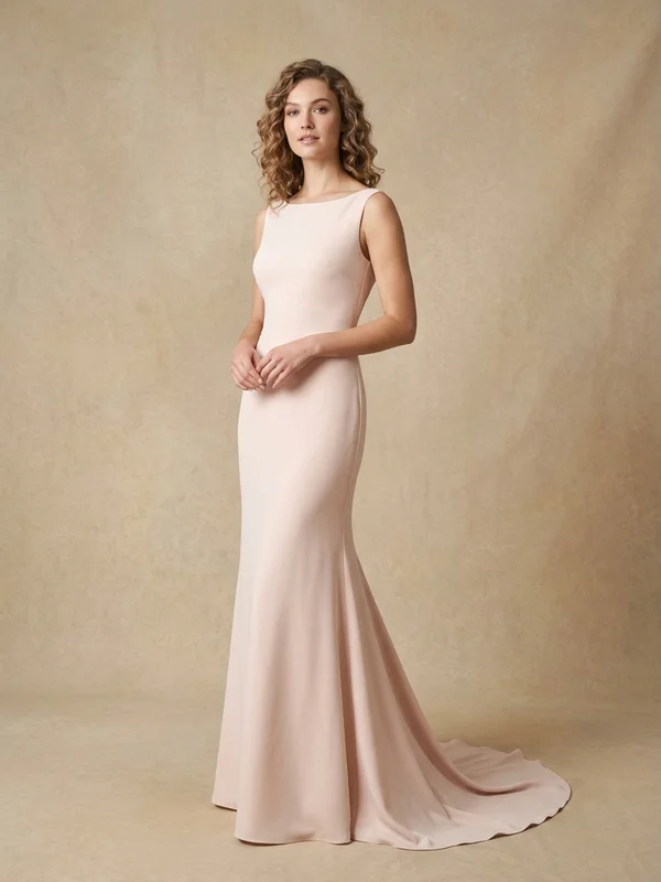 Lucienne — Blush Backless Crepe Wedding Gown with Bow Detail - 1