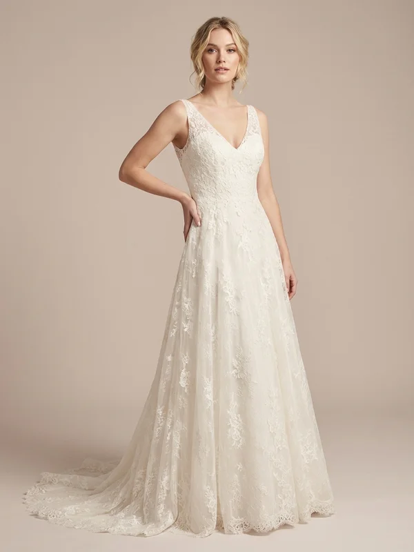 Seraphine — Ivory Backless Lace Wedding Dress with Chapel Train - 1