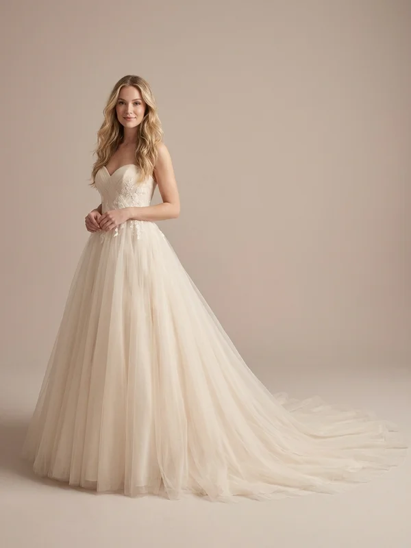 Theodora — Champagne Tulle Ball Gown Wedding Dress with Sparkle Bodice - 1