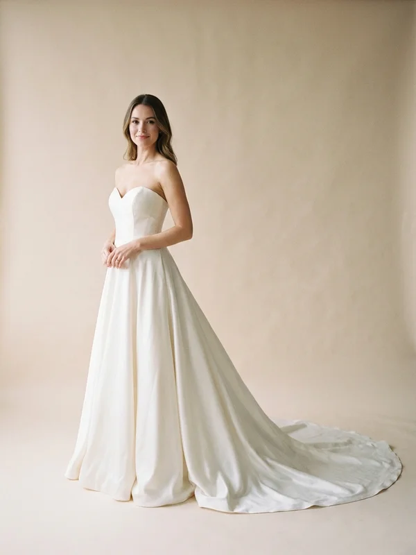 Arabella — Ivory Satin Corset Back Wedding Dress with Sculpted Bodice - 1