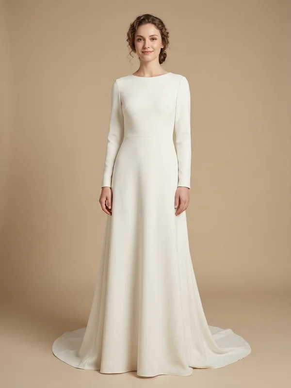 Valentina — Ivory Crepe Sculpted Wedding Dress with Bow Detail - 1