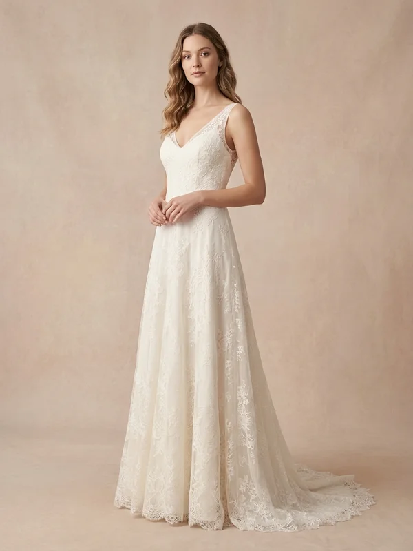 Magnolia — Ivory Lace Country Wedding Dress with Flutter Sleeves - 1