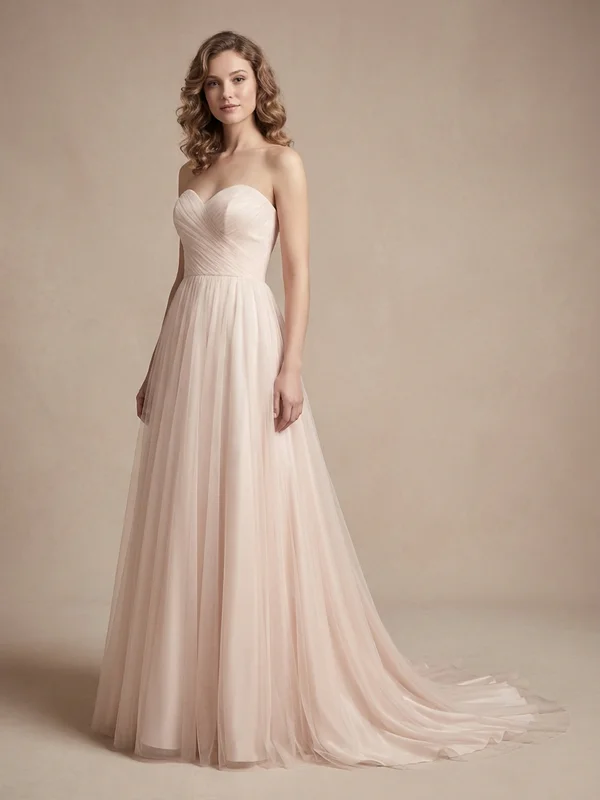 Willow — Blush Tulle Country Wedding Dress with Embroidered Wildflowers - 1