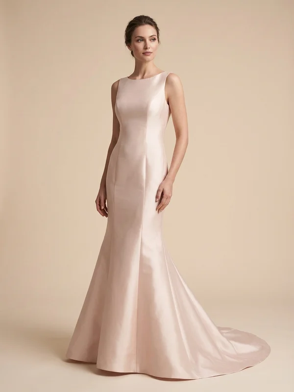 Beatrice — Blush Silk Elegant Wedding Dress with Three-Quarter Sleeves - 1