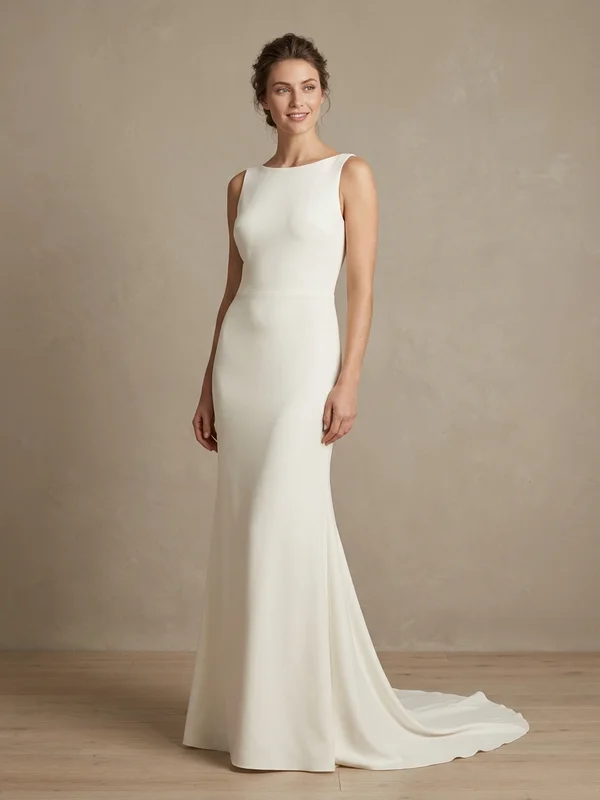 Celestine — Ivory Crepe Elopement Wedding Dress with Cowl Back - 1