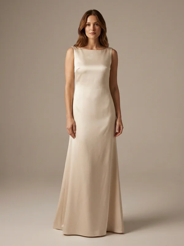 Marlowe — Champagne Satin Elopement Wedding Dress with Open Back - 1