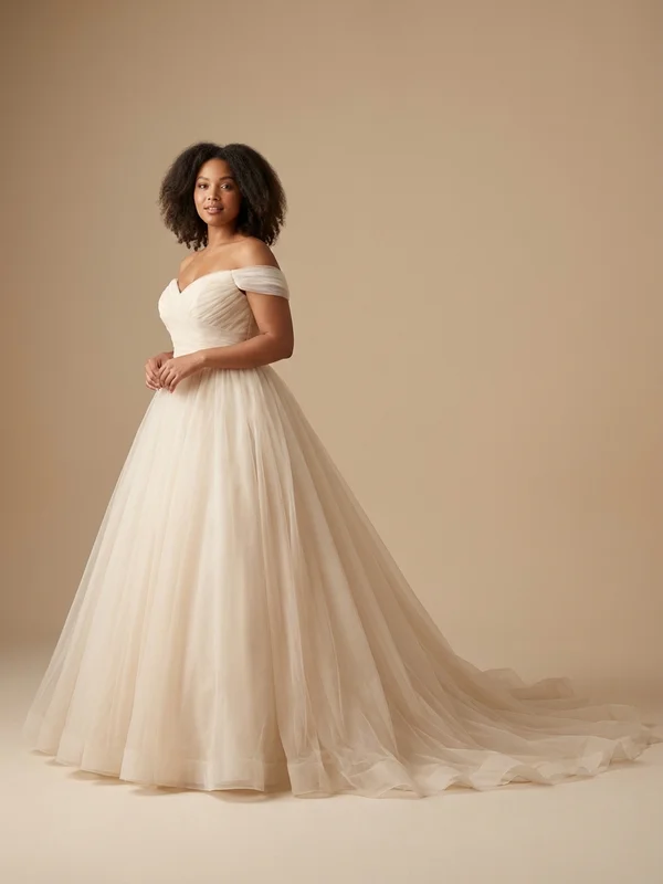 Rosalind — Champagne Embroidered Ball Gown Wedding Dress with Cathedral Train - 1