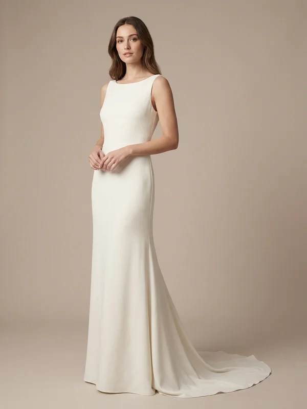 Vivienne — Ivory Embroidered Sheath Wedding Dress with Open Back - 1