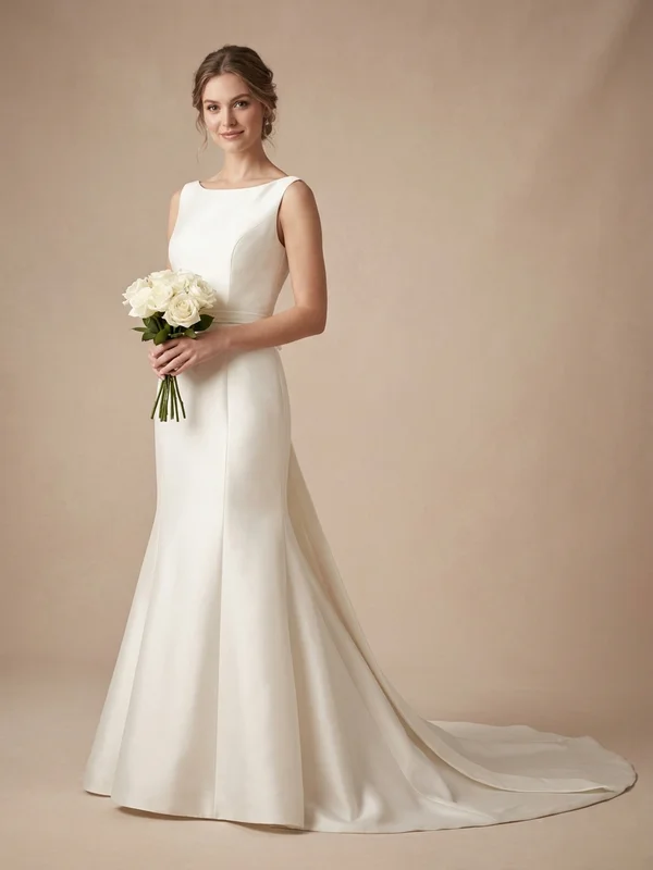 Margaux — Ivory Satin Fit & Flare Wedding Dress with Corset Back - 1