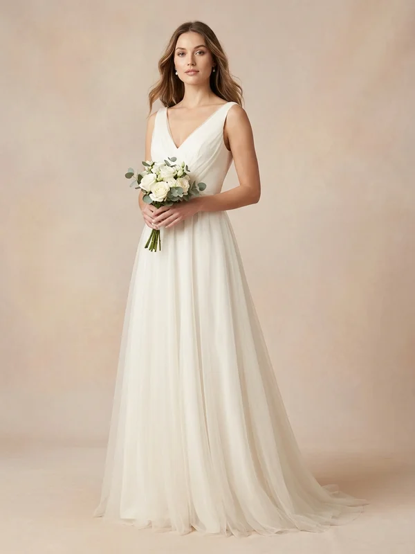 Seraphina — Ivory Tulle Garden Wedding Dress with Floral Appliqué - 1