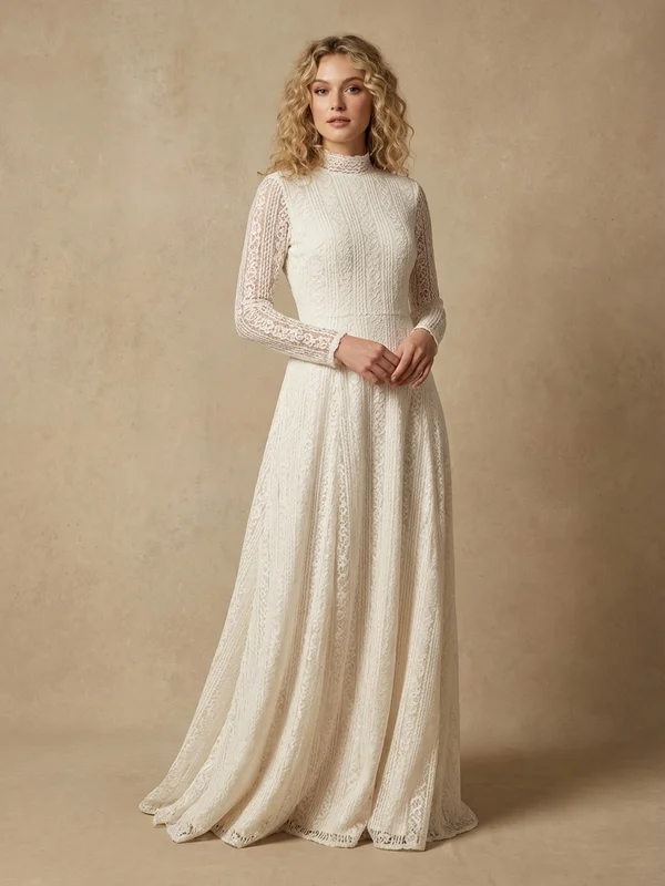 Meadow — Ivory Lace Garden Wedding Dress with Three-Quarter Sleeves - 1