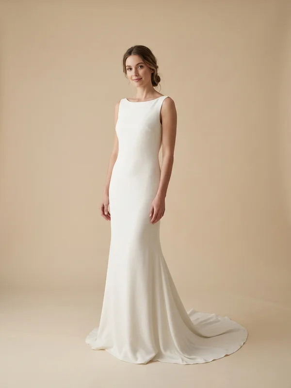 Margaux — Ivory Crepe Sheath Wedding Dress with Low Back - 1
