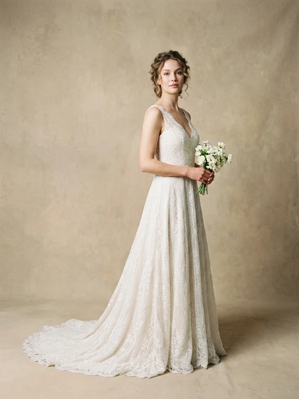Vivienne — Ivory Lace Cap-Sleeve Wedding Gown with Open Back - 1