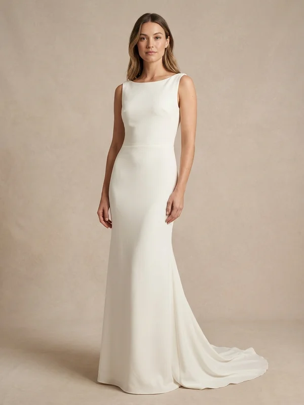 Clarity — Ivory Crepe Minimalist Wedding Dress with Clean Lines - 1
