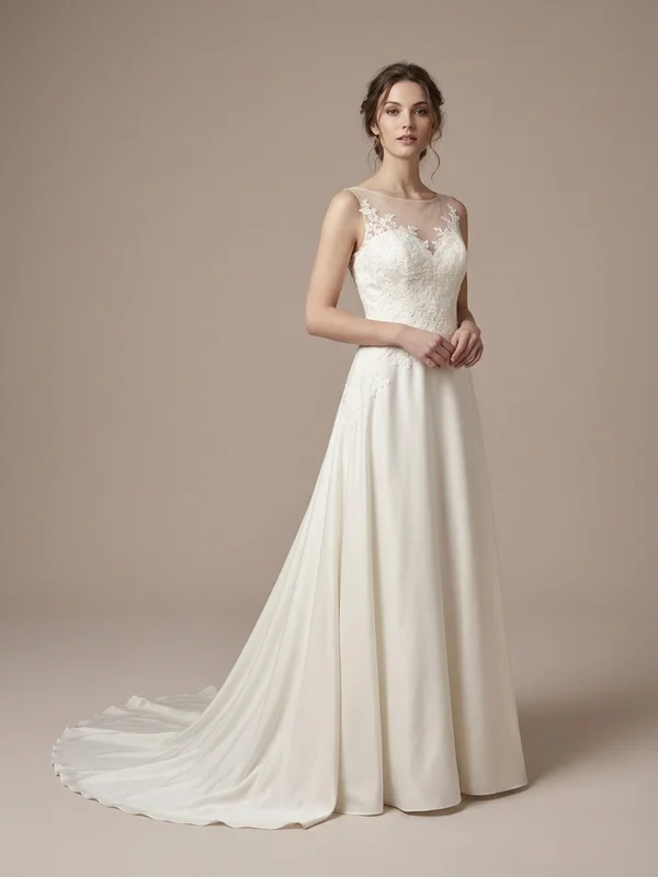 Rosalind — Ivory Lace A-Line Wedding Dress with Keyhole Back - 1