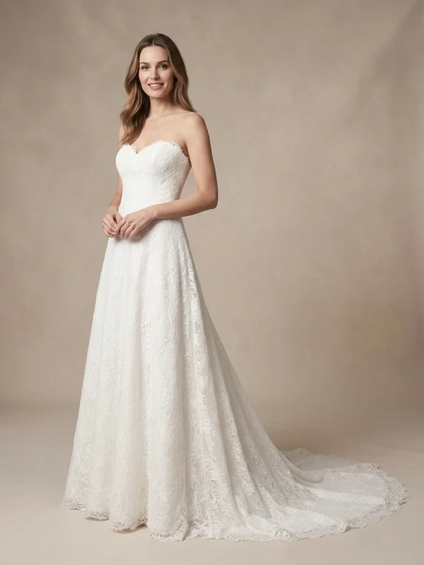 Seraphine — White Lace Low Back Wedding Gown with Illusion Detail - 1