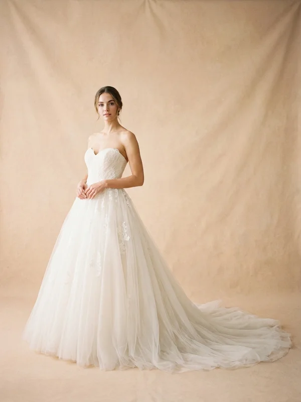 Arabella — Ivory Tulle Low Back Wedding Gown with Pearl Straps - 1