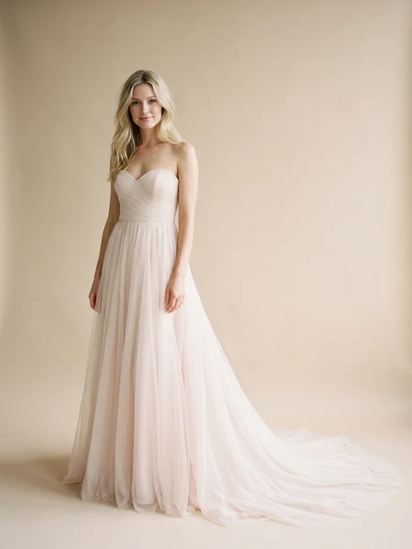 Daphne — Blush Tulle Maternity Wedding Gown with Sweetheart Neckline - 1