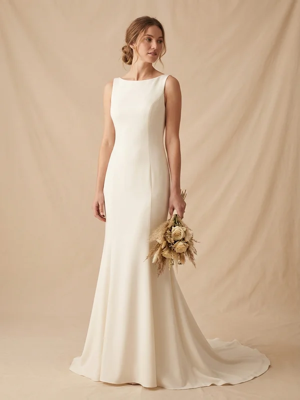 Vesper — Ivory Stretch-Crepe Modern Wedding Gown with Cutout Back - 1