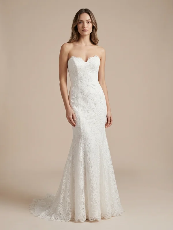Valentina — White Lace Mermaid Wedding Gown with Sweetheart Neckline - 1