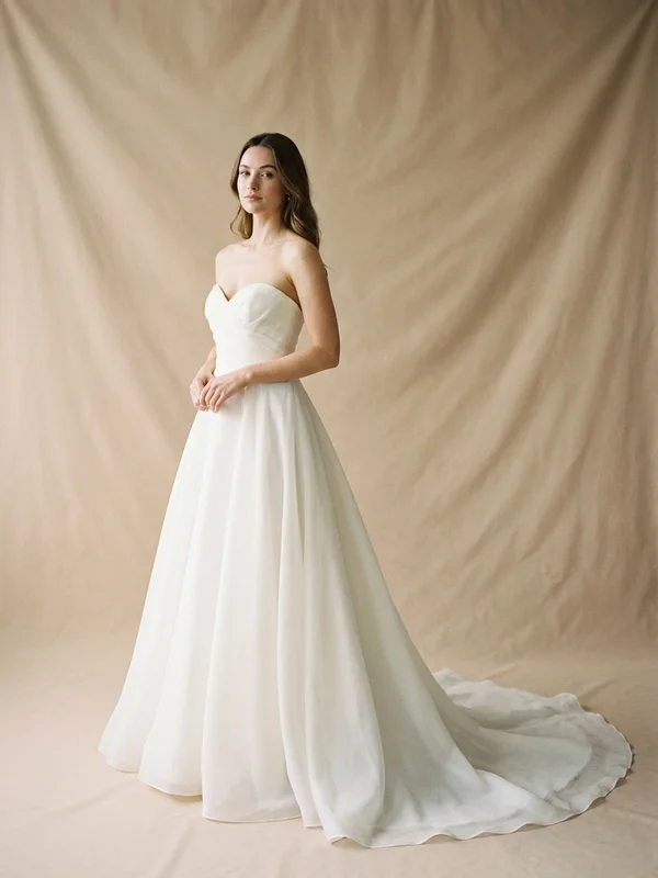 Valentina — Ivory Organza A-Line Wedding Dress with Flutter Sleeves - 1
