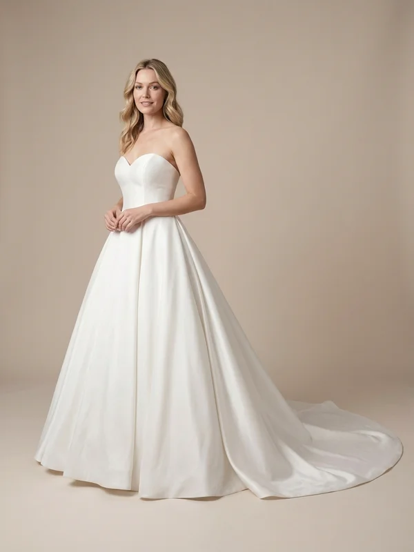 Beatrice — White Satin Wedding Gown with Pockets and Sweetheart Neckline - 1
