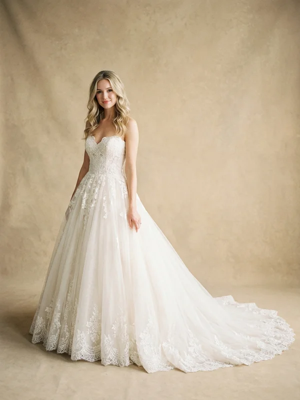 Arabella — Ivory Princess Ball Gown Wedding Dress with Lace Bodice - 1