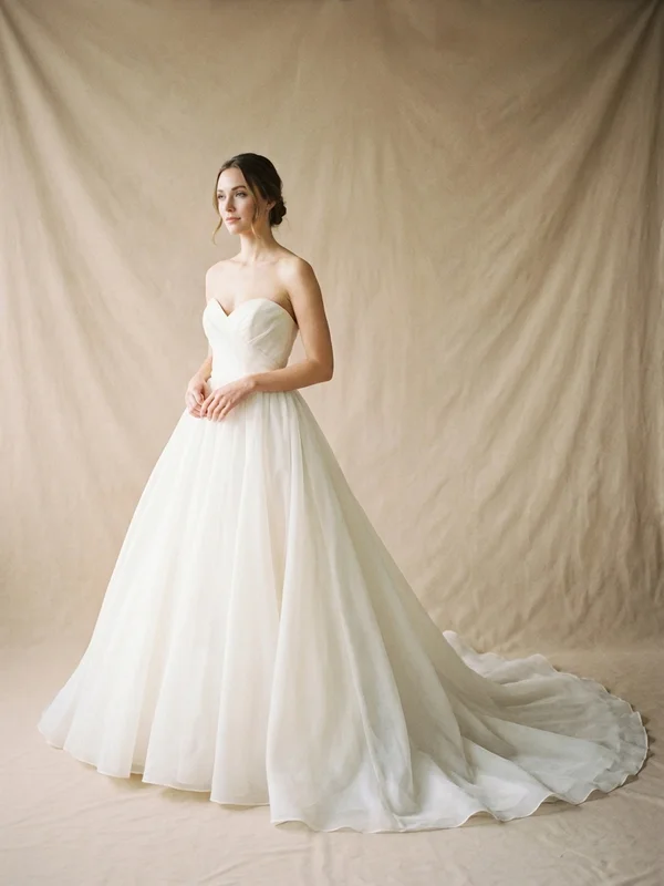 Arabella — Ivory Organza Puff Sleeve Wedding Dress with Corset Bodice - 1