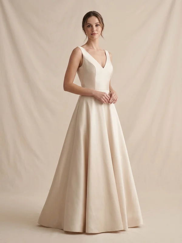 Marlowe — Champagne Satin Reception Wedding Dress with Cowl Back - 1
