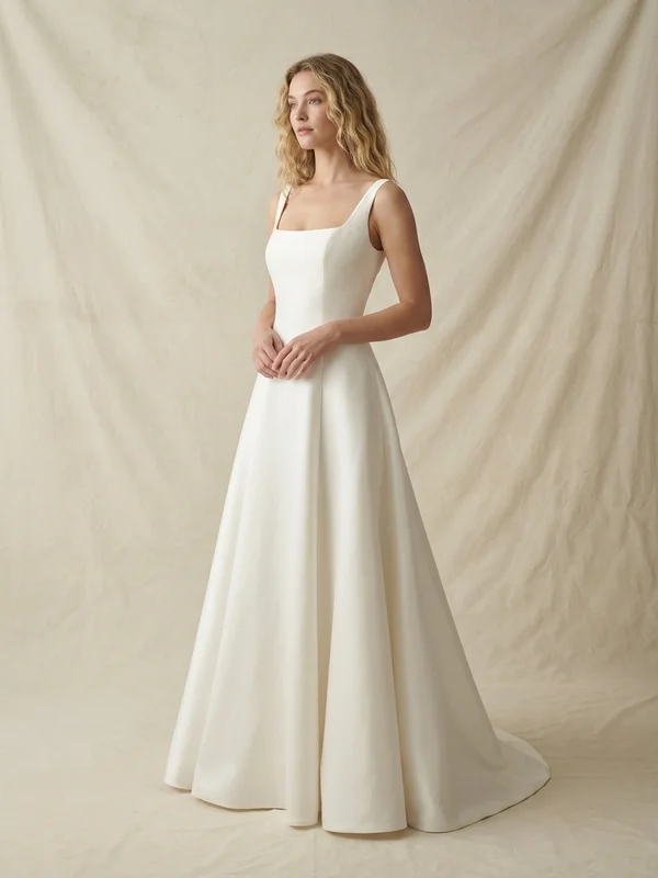 Vesper — Ivory Mikado Reception Wedding Dress with Pockets - 1