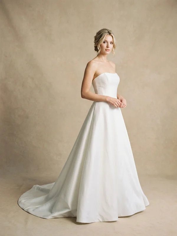 Clara — White Satin Strapless Wedding Dress with Sweep Train - 1