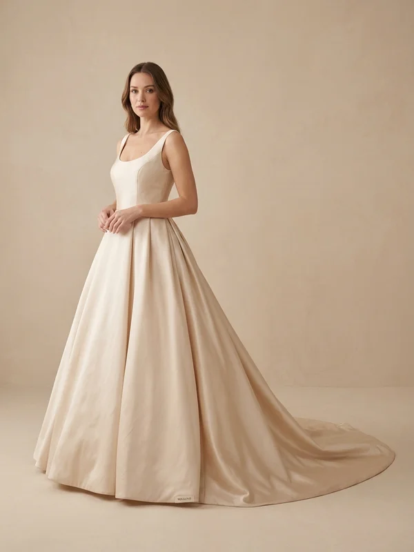 Rosalind — Champagne Satin Ball Gown Wedding Dress with Pockets - 1