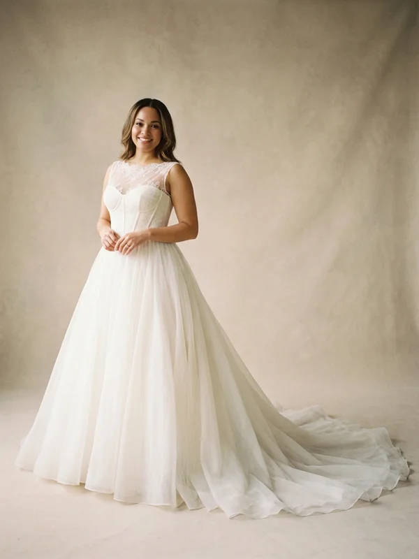 Isolde — Ivory Sheer Sleeve Wedding Dress with Buttoned Back Detail - 1