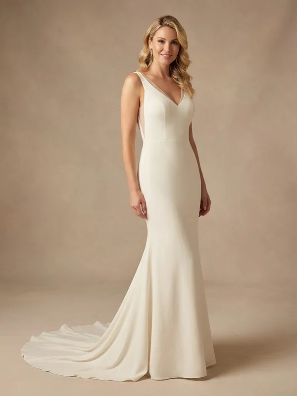Seraphine — Ivory Sheer Sleeve Wedding Dress with Lace Appliqué Detail - 1