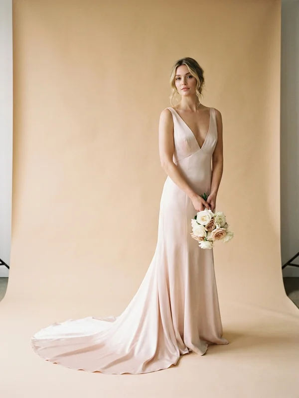 Aurelia — Blush Silk Satin Wedding Gown with Low Back - 1
