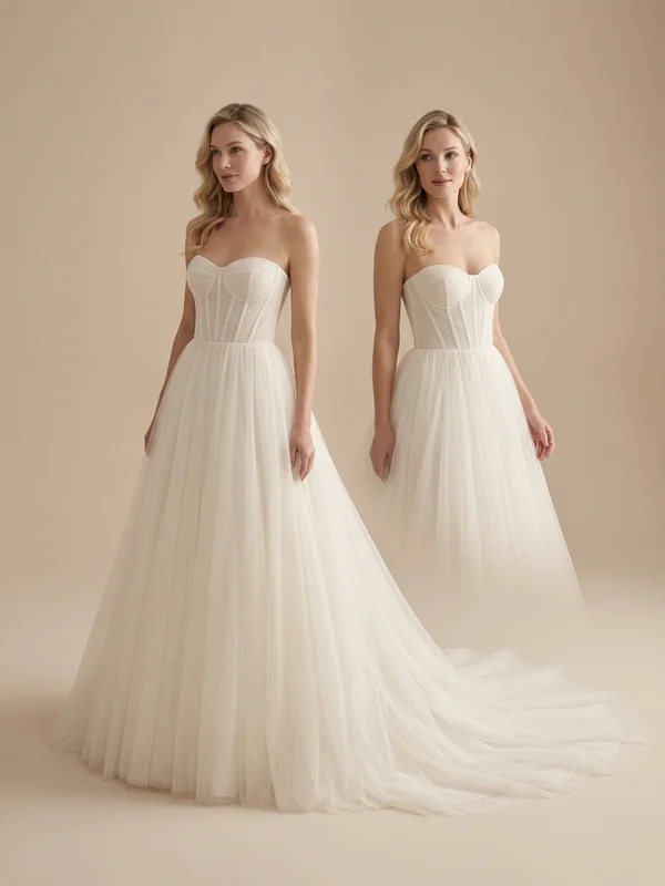 Rosalind — Ivory Tulle Ball Gown Wedding Dress with Cathedral Train - 1