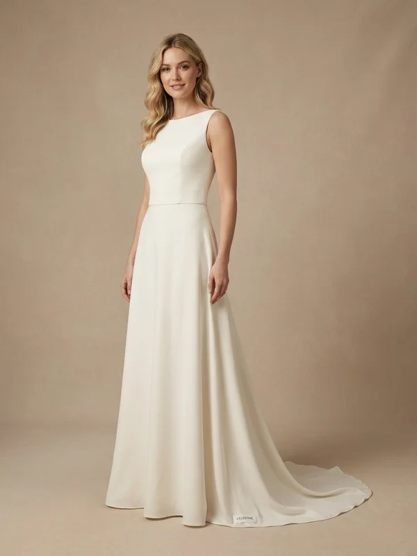Celestine — Ivory Crepe Two-Piece Wedding Dress with Beaded Crop Top - 1