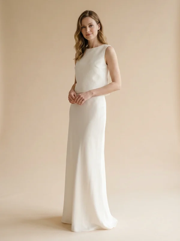 Liora — Ivory Mikado Two-Piece Wedding Dress with Peplum Detail - 1